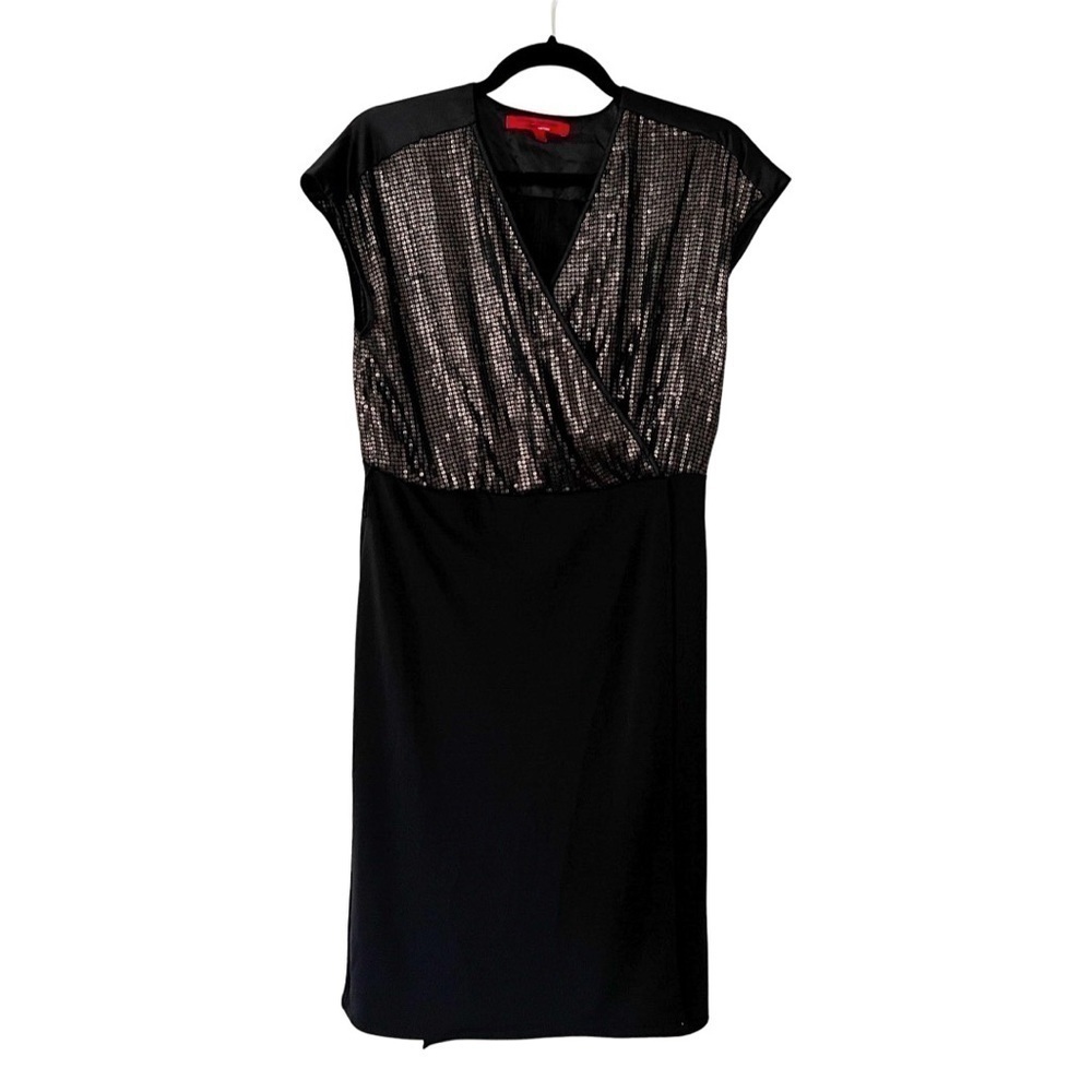 NARCISO RODRIGUEZ Sequined Faux Wrap Cocktail Dress Black Size M